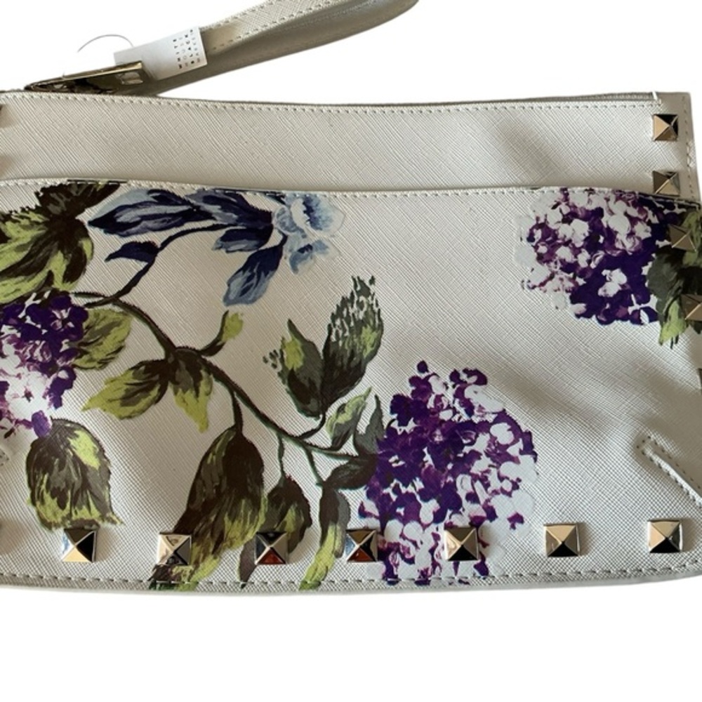 White House black market hydrangea white studded pouch clutch wristlet